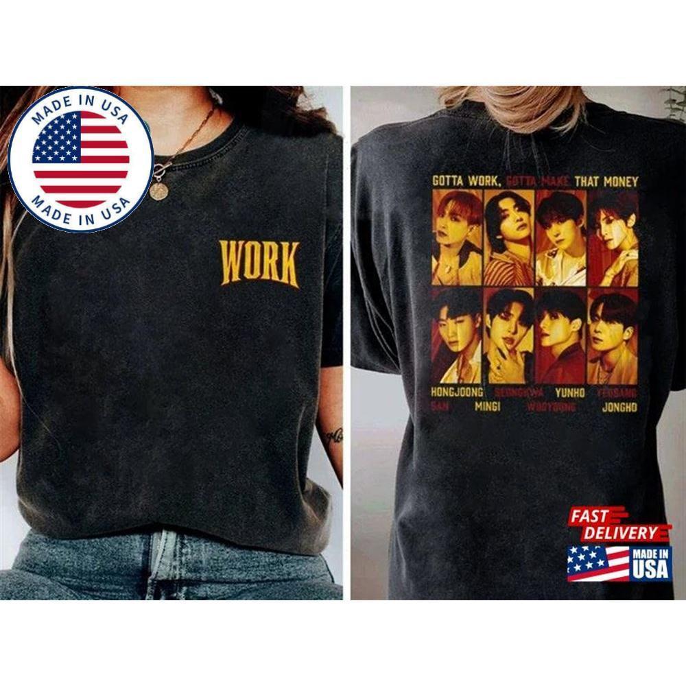 Double Sized Ateez Work Shirt Kpop Shirt T-Shirt Classic 2 Sided